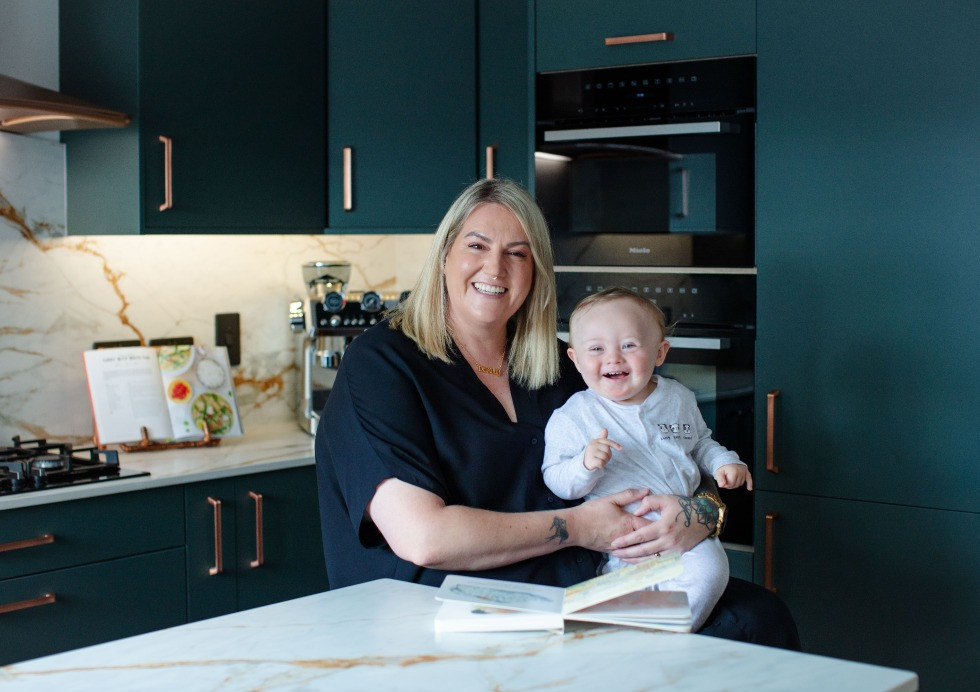 Gina Daly Modica Forest Green Kitchen with Baby Gene