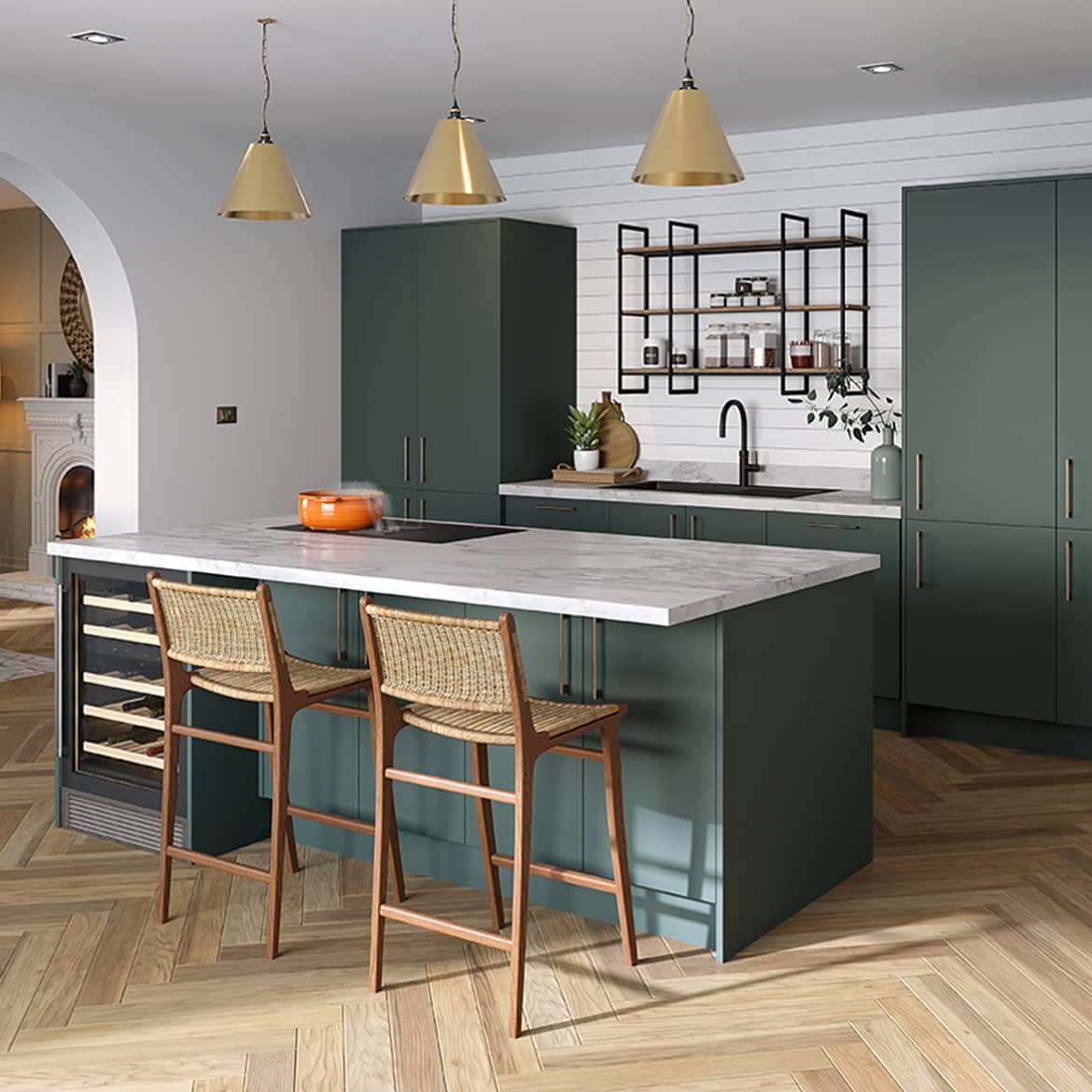 Modica Forest Green Kitchen – Modern Matt Green Slab Door | Cash ...