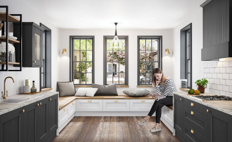 Augusta Graphite kitchen with Augusta White Bench Seating