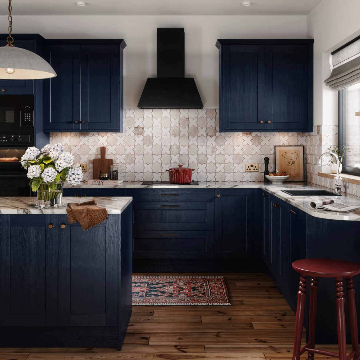 Mirano Ink shaker door in a deep blue finish showing its textured surface.