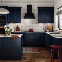 Mirano Ink shaker door in a deep blue finish showing its textured surface.