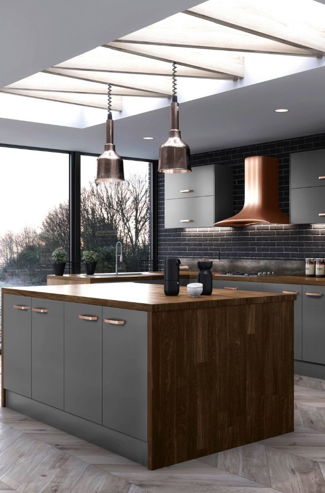 Modica Dust Grey kitchen - a contemporary slab door with a dust grey matt finish