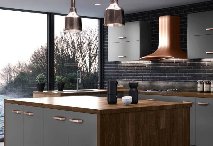 Modica Dust Grey kitchen - a contemporary slab door with a dust grey matt finish
