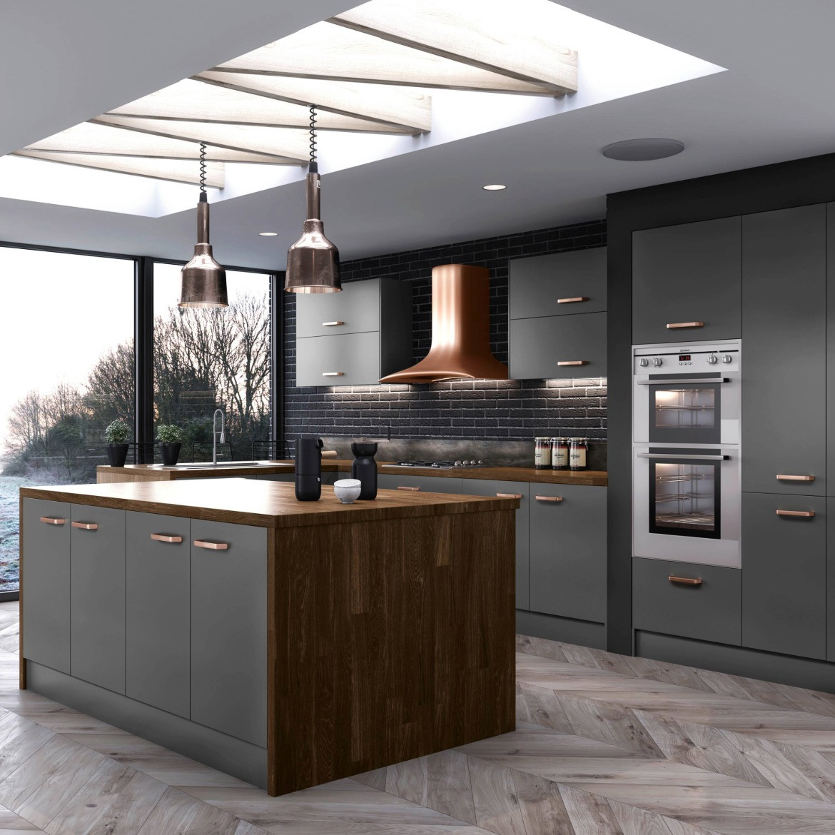 Modica Dust Grey kitchen - a contemporary slab door with a dust grey matt finish