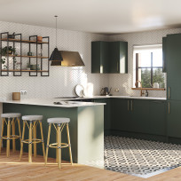 Modica Forest Green kitchen with peninsula