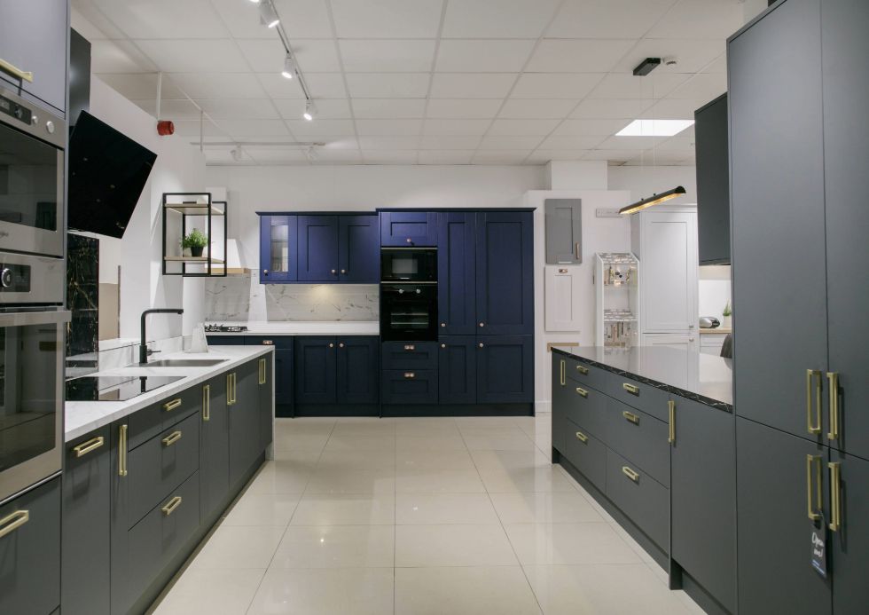 Modica Graphite Galley Kitchen Example Showroom