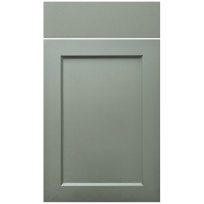 The Oslo Sage green kitchen door. A slim shaker with tapered edges and matt finish
