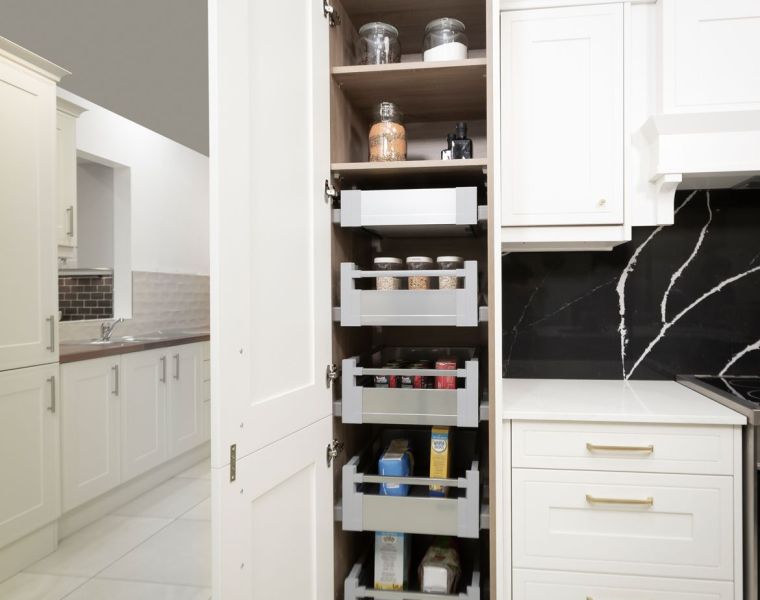 Single Larder drawers in a white unit