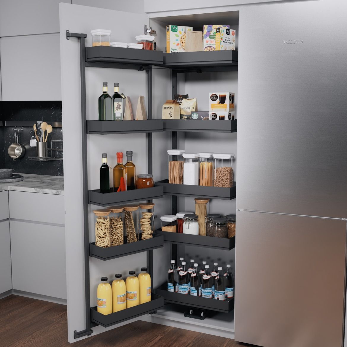 Swing Larder with Anthracite Closed Shelving