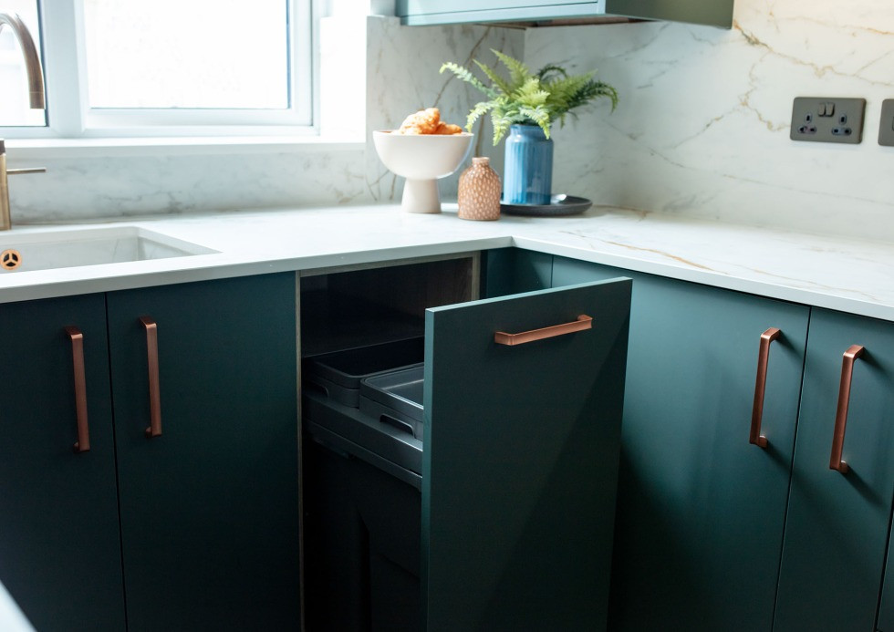 Gina Daly Modica Forest Green Kitchen Integrated Bins