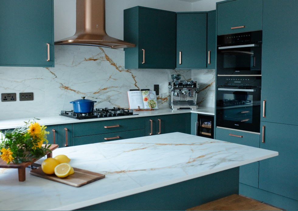 Gina Daly Modica Forest Green Kitchen Peninsula