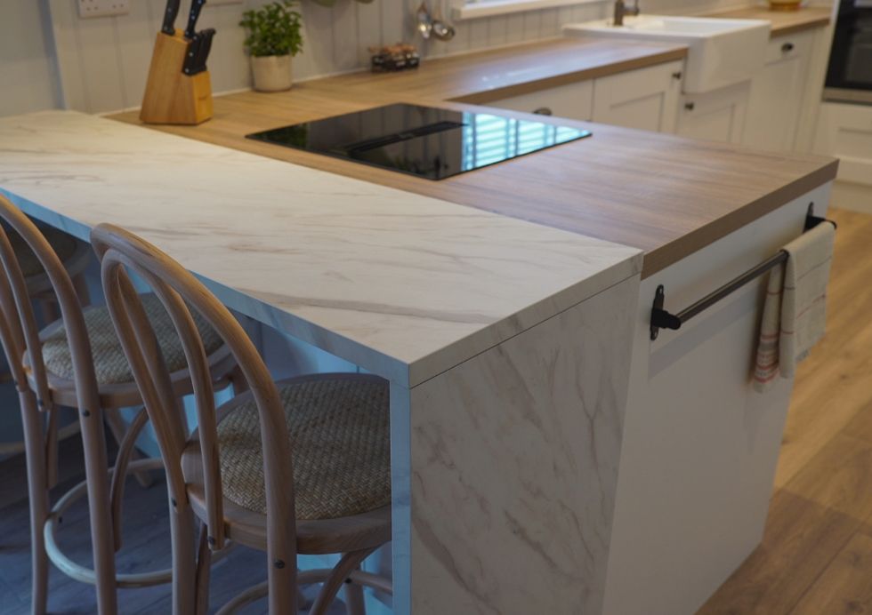 Kitchen peninsula with waterfall effect home rescue