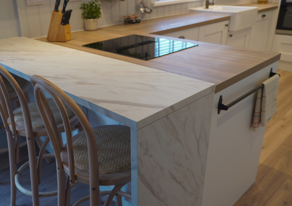 Kitchen peninsula with waterfall effect home rescue