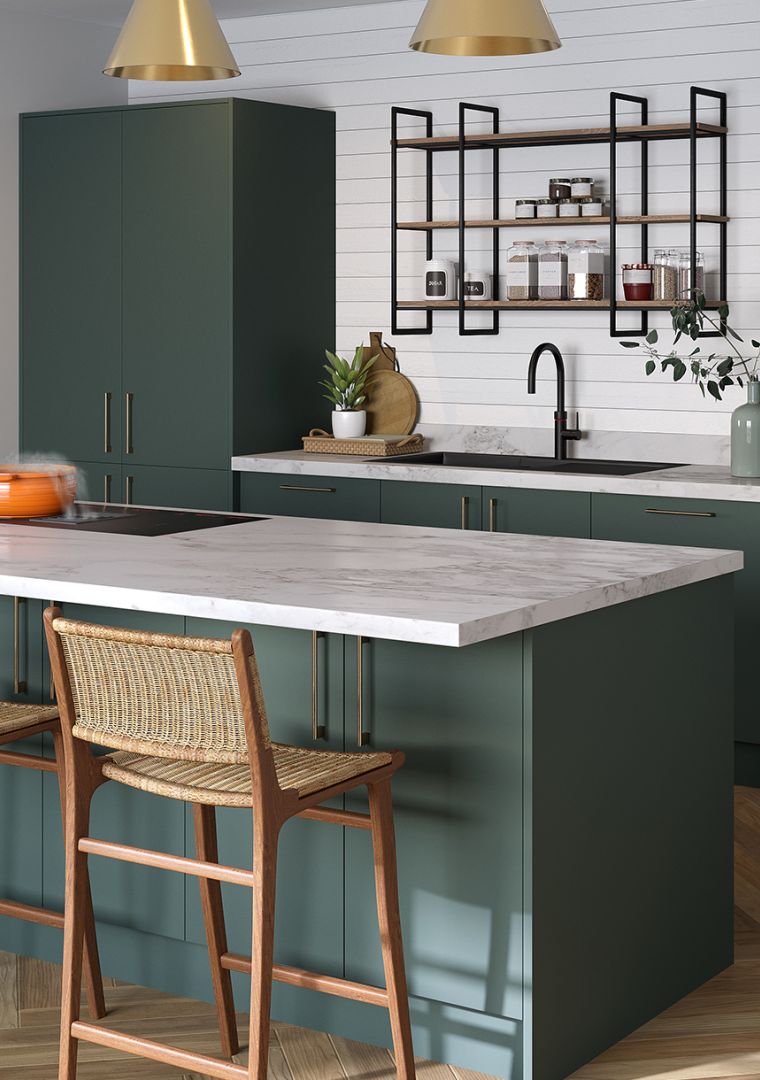 Modica Forest Green Kitchen with Island