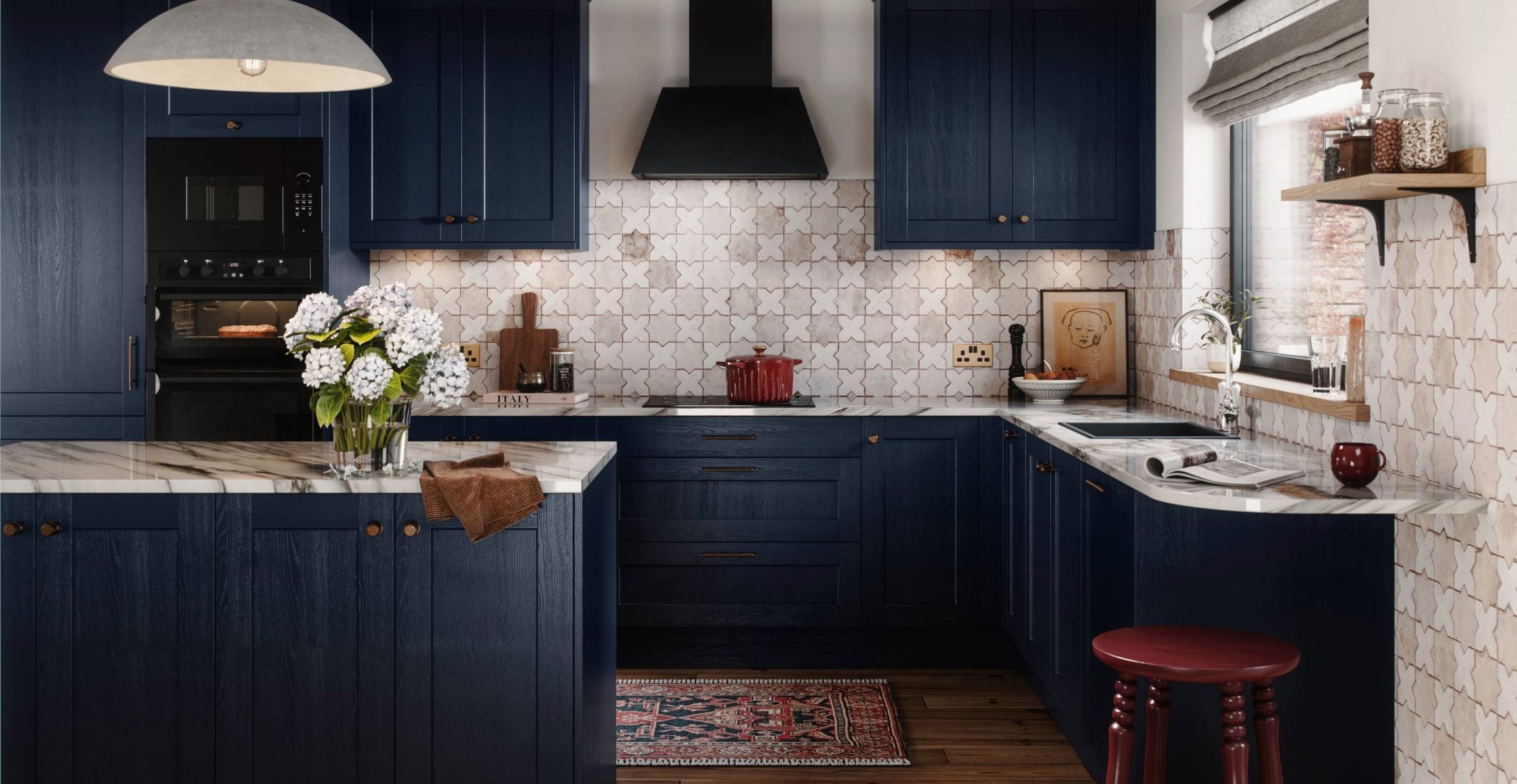 Mirano Ink shaker door in a deep blue finish showing its textured surface.