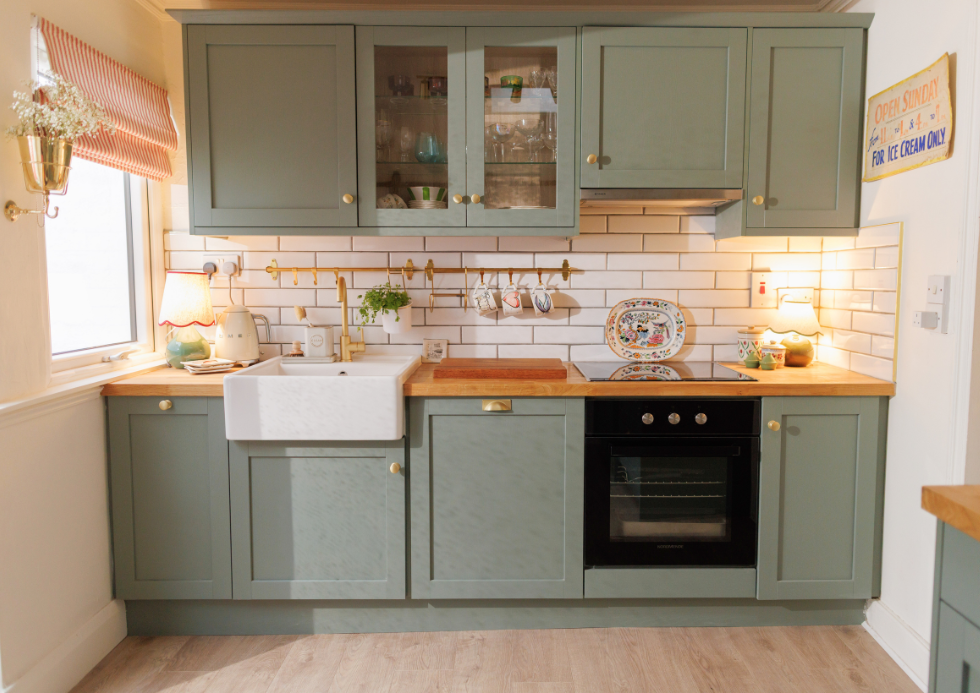 Mirano Sage Kitchen - Kelly - Glass Door Wall Units