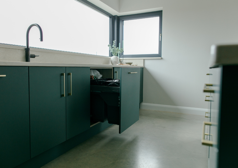 Darren Modica Forest Green Kitchen Integrated Bin Desktop