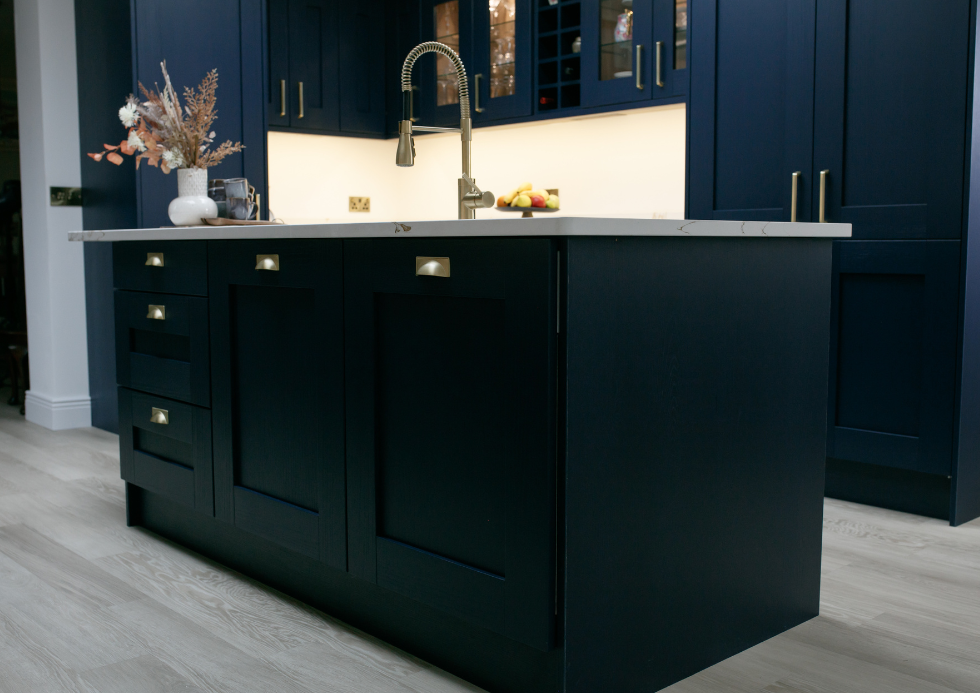 Deirdre Augusta Midnight Blue Kitchen with Island Desktop